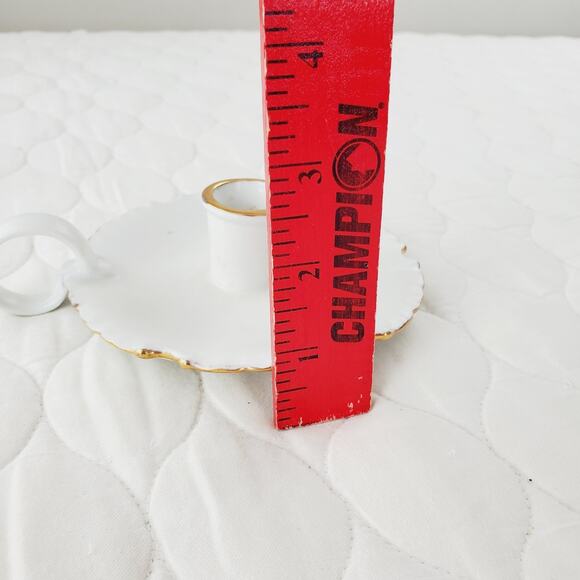 Vintage Candle Stick Holder Set White Porcelain Handled 2 PC Set Gold Trim MCM - Picture 7 of 12